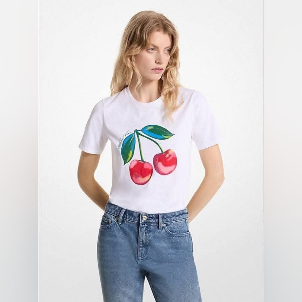 Michael Kors Sequined Cherry Organic Cotton Jersey T-Shirt